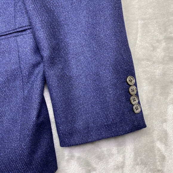 Gene Hiller Loro Piana Canada Wool Blazer Men Sz 42S Blue Herringbone Sport Coat - Picture 6 of 14